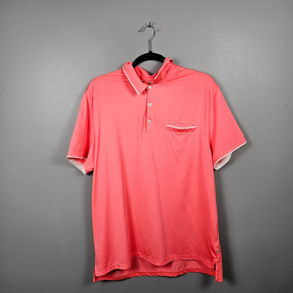 Le Tigre Mens L Polo Shirt Tri-Flex Performance Stretch SS Pocket Coral‎ Pink